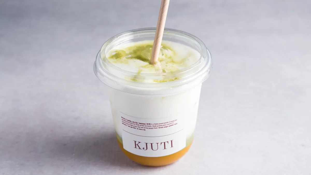 Ice mango matcha latte